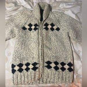 Grey diamond argyle cowichan knitted sweater